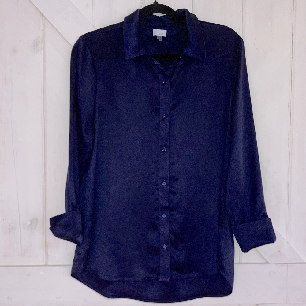 Ecru Deep Blue Satin Buttoned Shirt